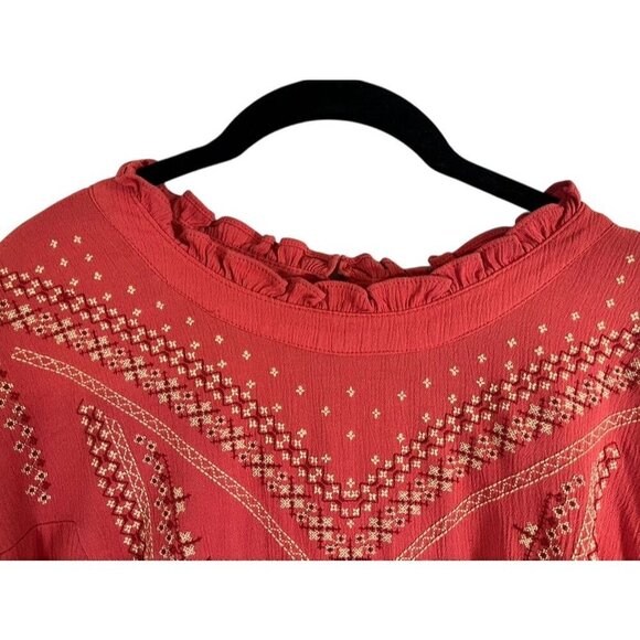 Torrid Floral Top 4X Pink Crinkle Folk Hippie Indie Granola Gauze Boho Western - Picture 4 of 16